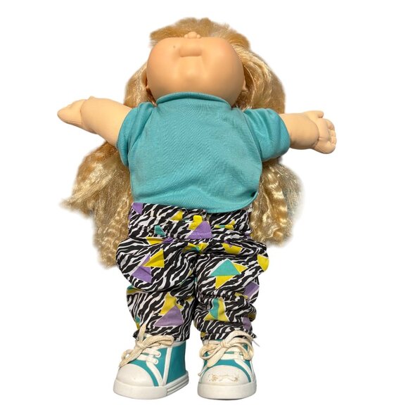 Vintage 1989 Cabbage Patch Kids Doll With Blonde Hair In Teal Top & Zebra Print - Picture 4 of 6